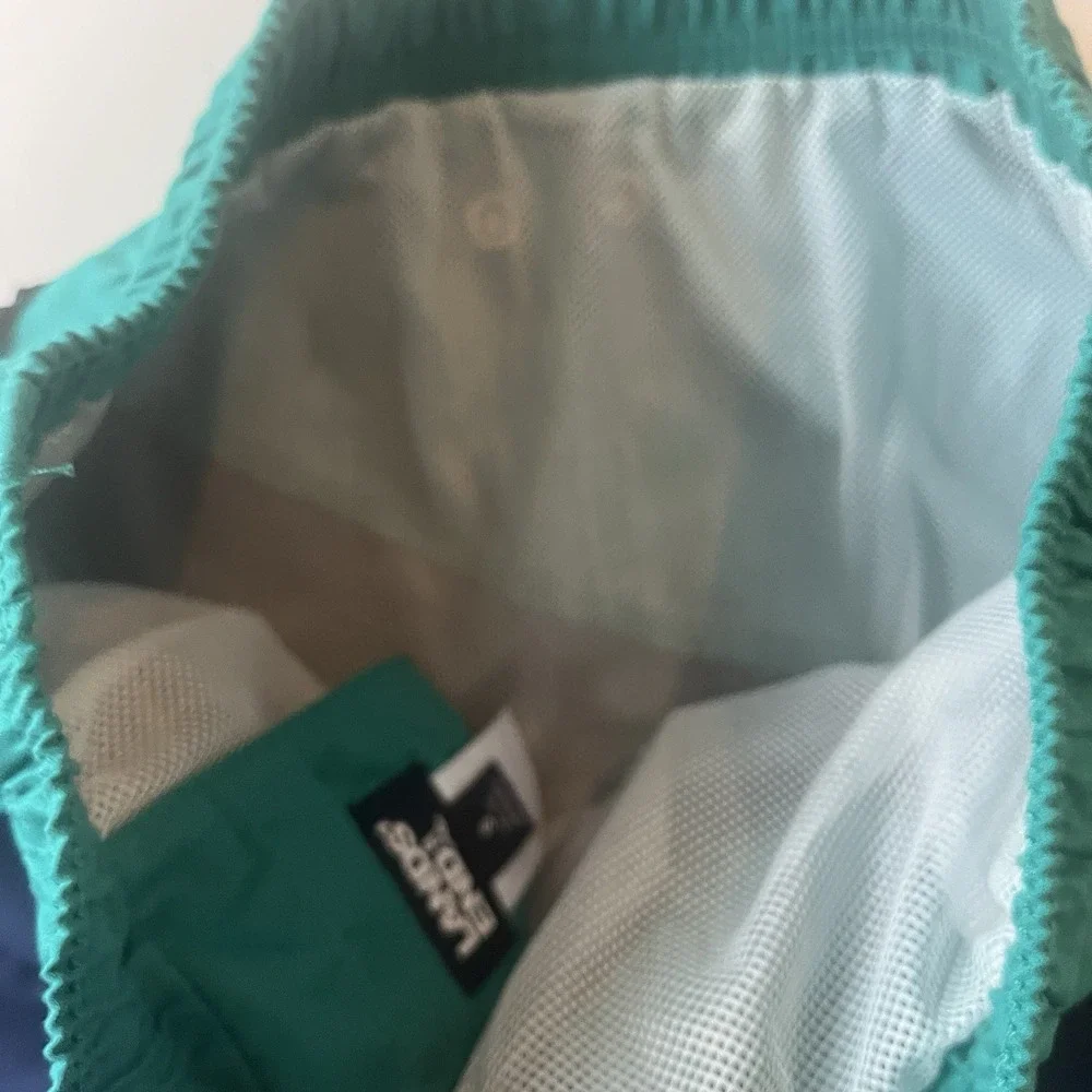 Lands' End Mens Size S 28-30 Swim Trunks Colorblock Green Blue Drawstring‎